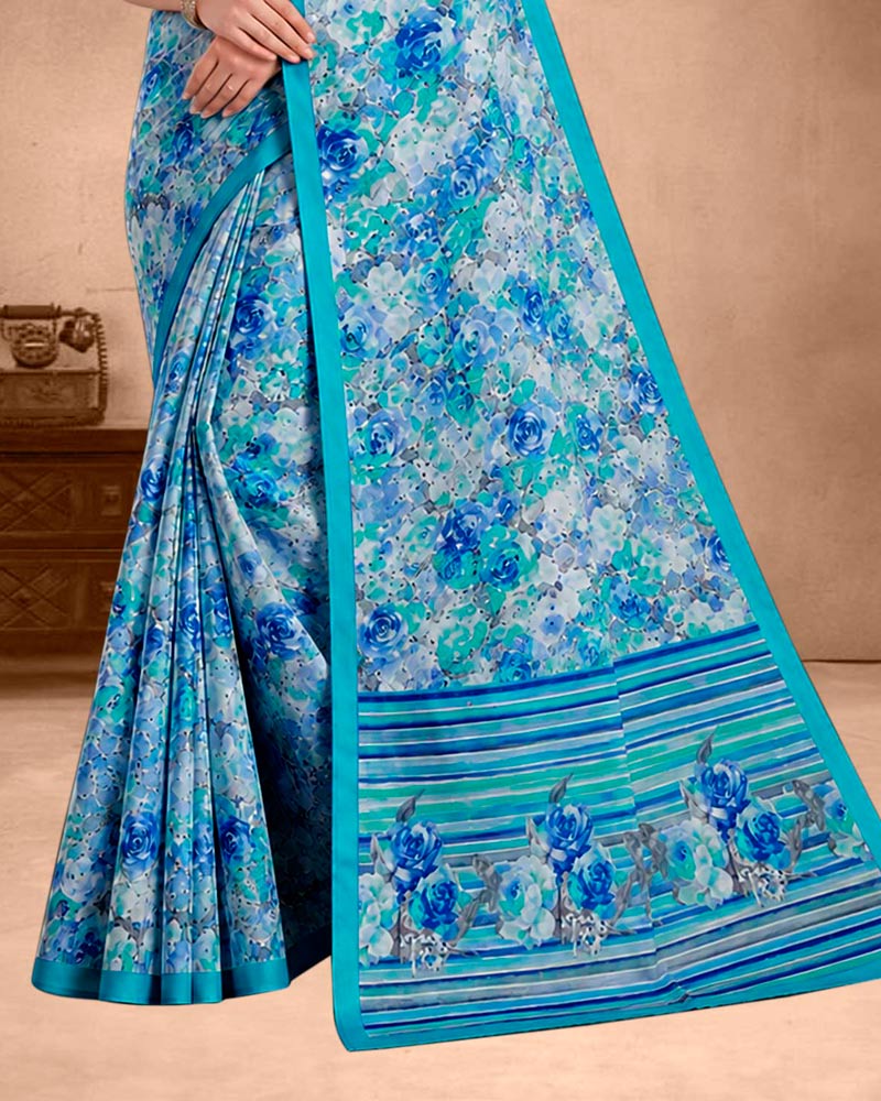 Vishal Prints Electric Blue Floral Digital Print Georgette Saree
