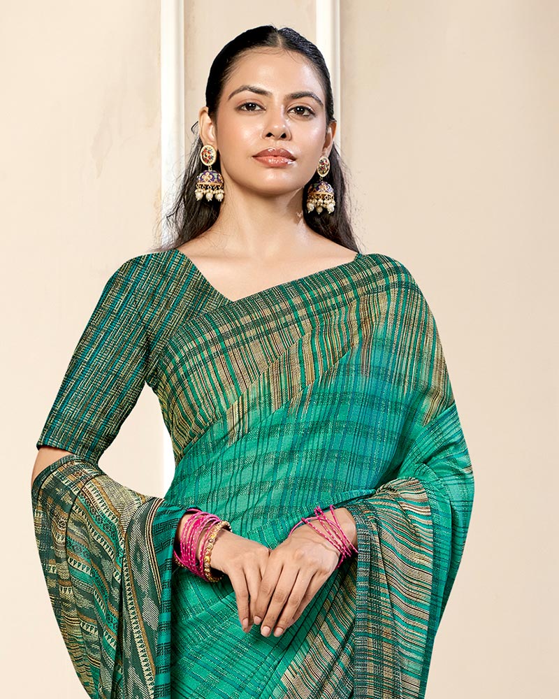 Vishal Prints Persian Green Criva Crepe Digital Print Saree