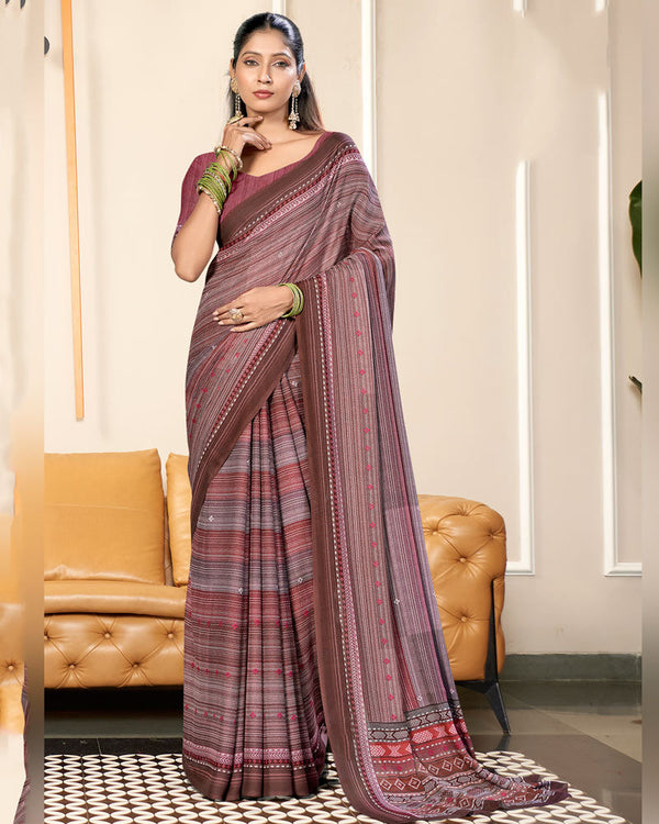 Vishal Prints Greyish Pink Criva Crepe Digital Print Saree