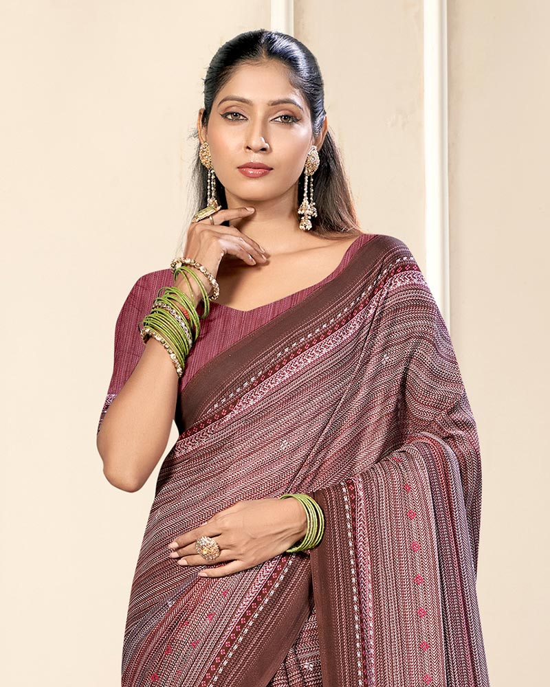 Vishal Prints Greyish Pink Criva Crepe Digital Print Saree