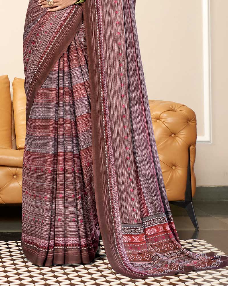 Vishal Prints Greyish Pink Criva Crepe Digital Print Saree