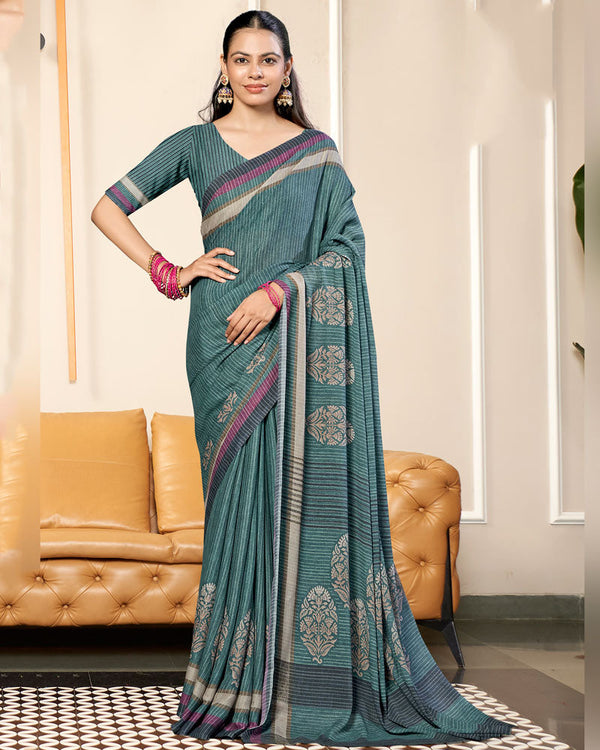 Vishal Prints Bluish Grey Criva Crepe Digital Print Saree