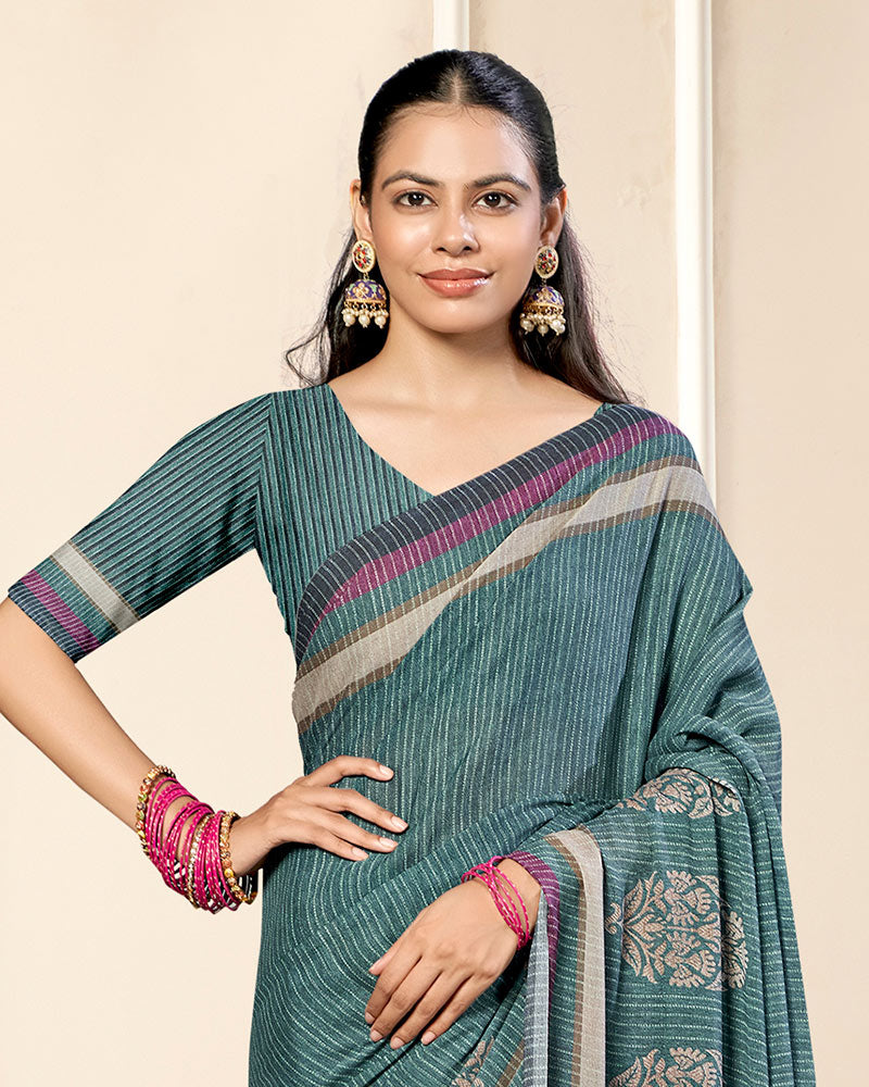 Vishal Prints Bluish Grey Criva Crepe Digital Print Saree