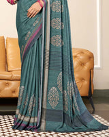 Vishal Prints Bluish Grey Criva Crepe Digital Print Saree