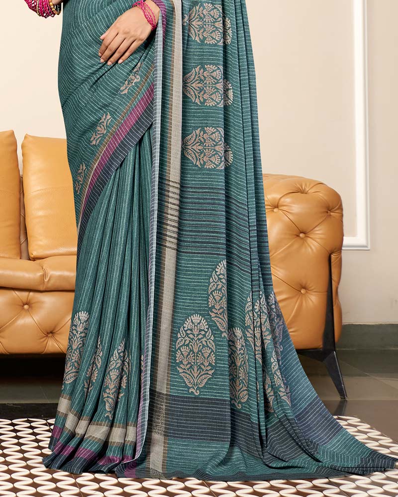 Vishal Prints Bluish Grey Criva Crepe Digital Print Saree