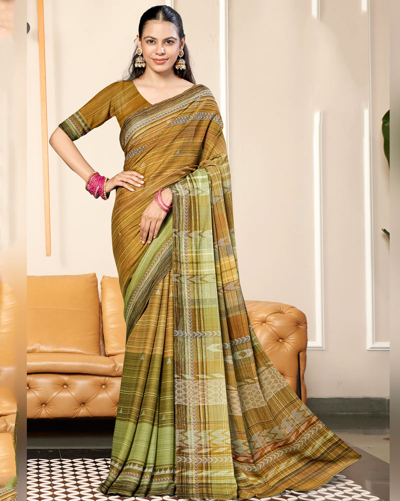Vishal Prints Ruddy Brown Criva Crepe Digital Print Saree