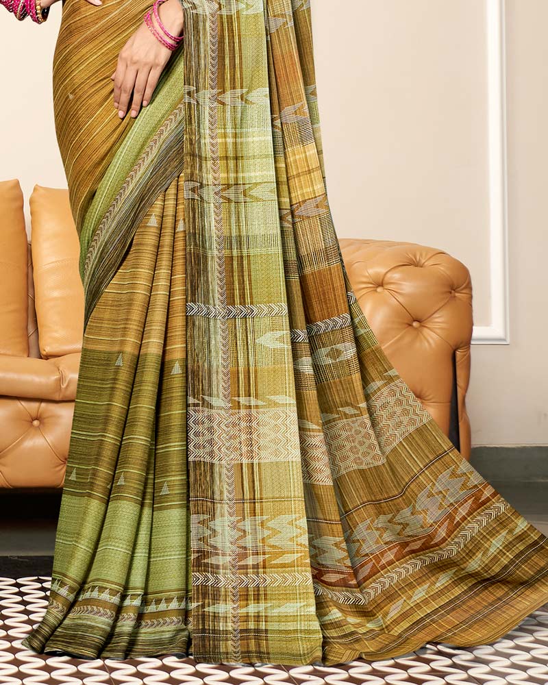 Vishal Prints Ruddy Brown Criva Crepe Digital Print Saree