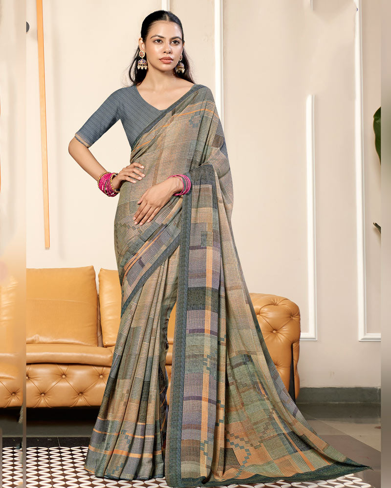 Vishal Prints Pale Taupe Criva Crepe Digital Print Saree