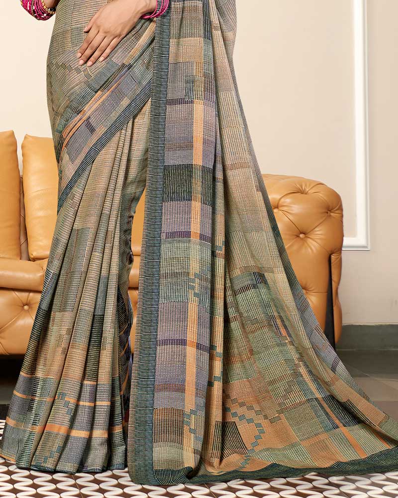 Vishal Prints Pale Taupe Criva Crepe Digital Print Saree