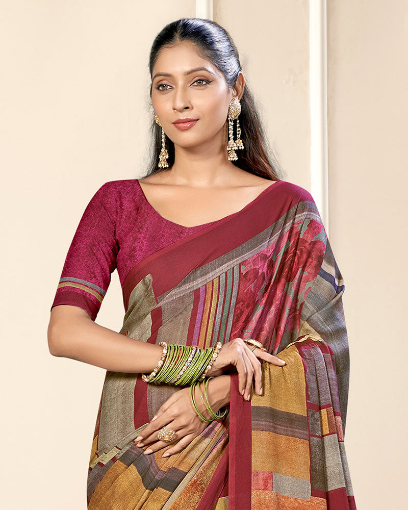 Vishal Prints Light Maroon Criva Crepe Digital Print Saree