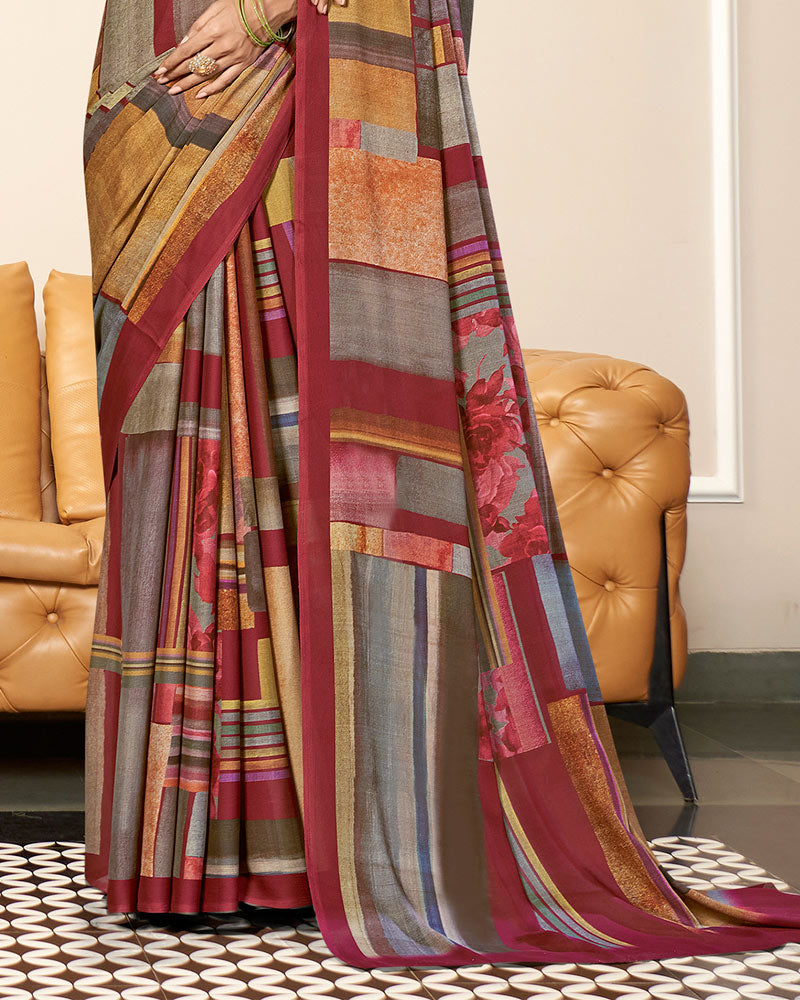 Vishal Prints Light Maroon Criva Crepe Digital Print Saree