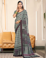 Vishal Prints Dusty Grey Criva Crepe Digital Print Saree