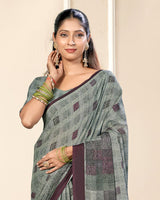 Vishal Prints Dusty Grey Criva Crepe Digital Print Saree