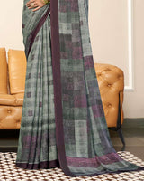 Vishal Prints Dusty Grey Criva Crepe Digital Print Saree