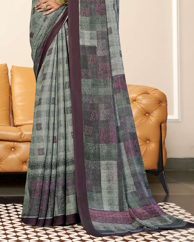 Vishal Prints Dusty Grey Criva Crepe Digital Print Saree