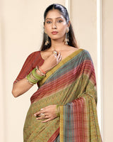 Vishal Prints Dark Beige And Brownish Red Criva Crepe Digital Print Saree