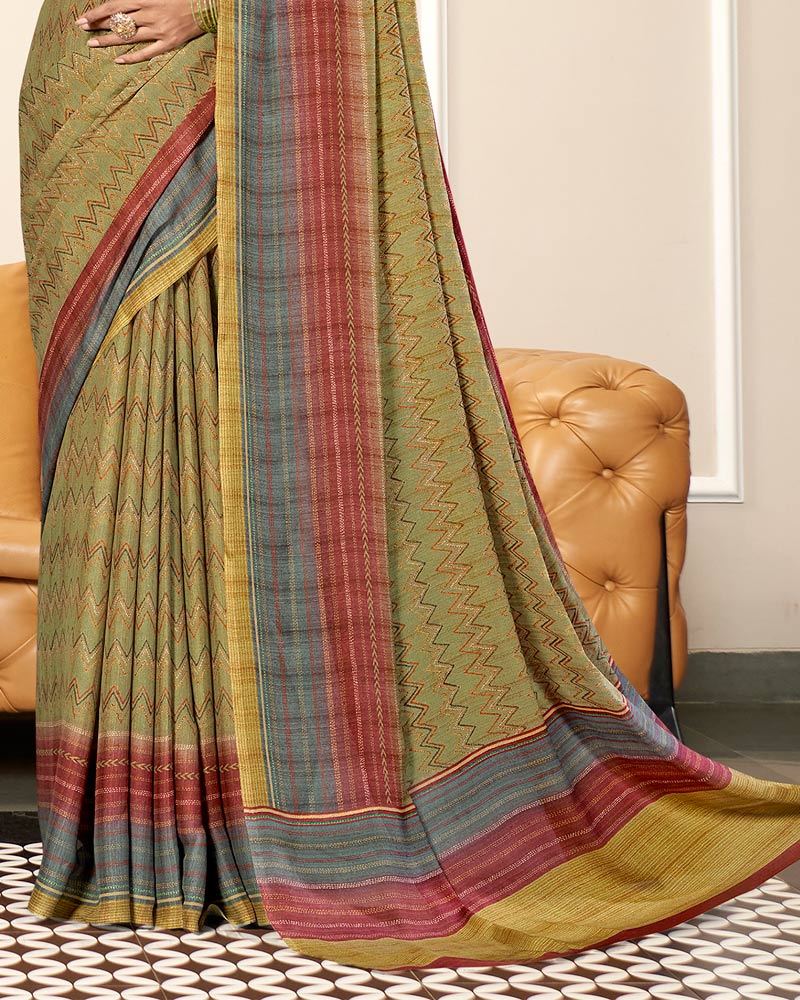 Vishal Prints Dark Beige And Brownish Red Criva Crepe Digital Print Saree