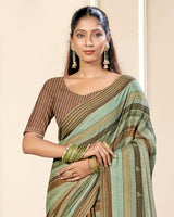 Vishal Prints Greenish Grey And Pale Brown Criva Crepe Digital Print Saree