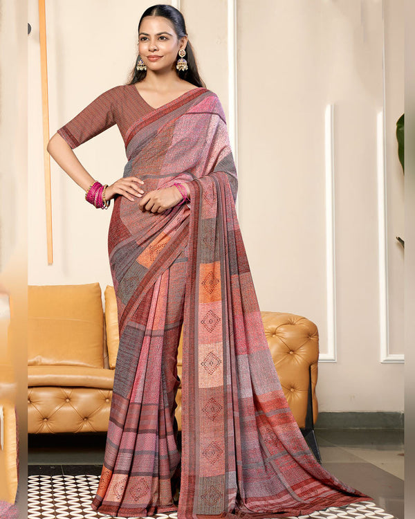 Vishal Prints Oriental Pink Criva Crepe Digital Print Saree