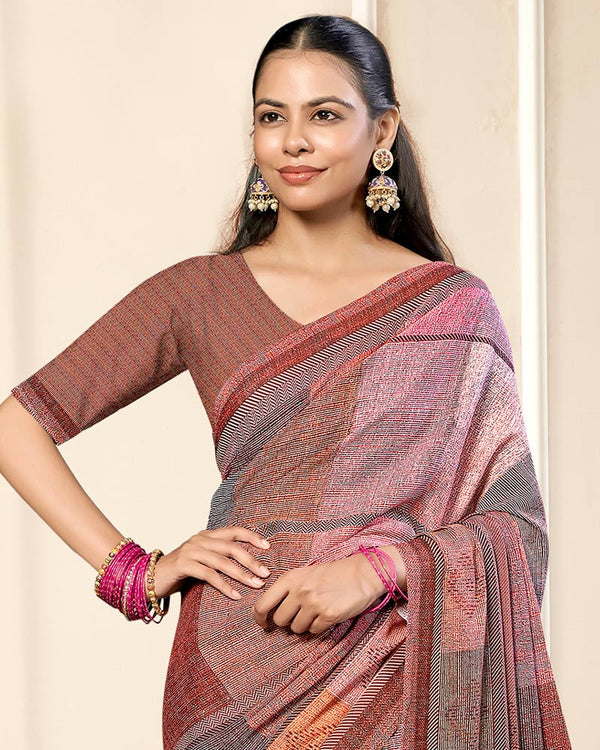 Vishal Prints Oriental Pink Criva Crepe Digital Print Saree