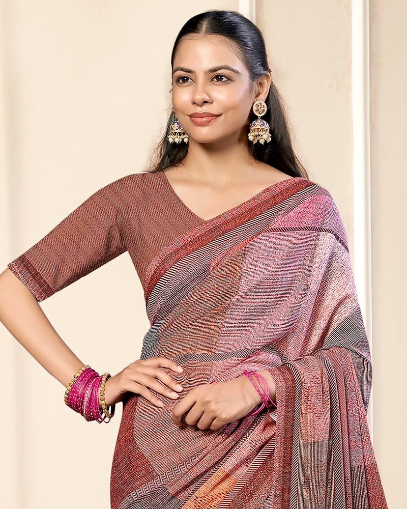 Vishal Prints Oriental Pink Criva Crepe Digital Print Saree