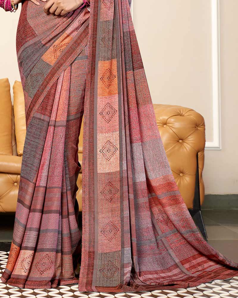 Vishal Prints Oriental Pink Criva Crepe Digital Print Saree