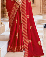 Vishal Prints Scarlet Red Printed Chiffon Saree With Foil Print And Cut Work Border