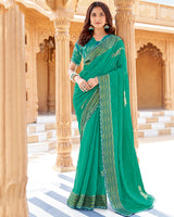 Vishal Prints Pine Green Printed Chiffon Saree With Foil Print And Cut Work Border