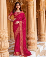 Vishal Prints Purplish Red Printed Chiffon Saree With Foil Print And Cut Work Border