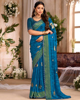 Vishal Prints Venice Blue Printed Chiffon Saree With Foil Print And Cut Work Embroidery Border