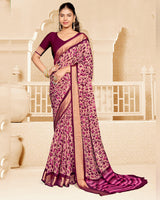 Vishal Prints Red Purple Criva Crepe Digital Print Saree With Weaved Viscose Patta