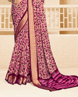 Vishal Prints Red Purple Criva Crepe Digital Print Saree With Weaved Viscose Patta