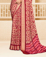 Vishal Prints Bright Burgundy Criva Crepe Digital Print Saree With Weaved Viscose Patta