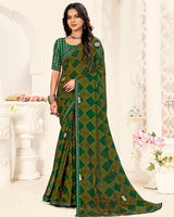 Vishal Prints Jungle Green Printed Chiffon Saree With Foil Print And Fancy Border