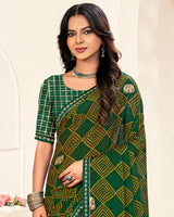 Vishal Prints Jungle Green Printed Chiffon Saree With Foil Print And Fancy Border