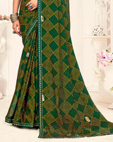 Vishal Prints Jungle Green Printed Chiffon Saree With Foil Print And Fancy Border