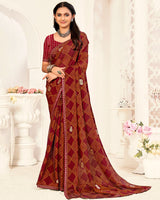 Vishal Prints Maroon Printed Chiffon Saree With Foil Print And Fancy Border