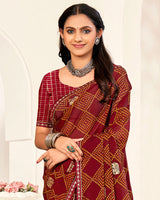 Vishal Prints Maroon Printed Chiffon Saree With Foil Print And Fancy Border