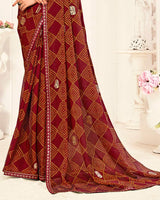 Vishal Prints Maroon Printed Chiffon Saree With Foil Print And Fancy Border