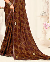 Vishal Prints Rusty Red Printed Chiffon Saree With Foil Print And Fancy Border