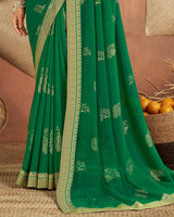 Vishal Prints Bottle Green Printed Georgette Saree With Foil Print And Zari Border