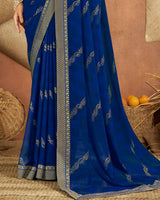 Vishal Prints Dark Blue Printed Georgette Saree With Foil Print And Zari Border