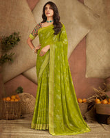 Vishal Prints Olive Green Printed Georgette Saree With Foil Print And Zari Border
