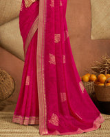 Vishal Prints Lipstick Pink Printed Georgette Saree With Foil Print And Zari Border