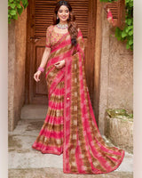 Vishal Prints Bright Maroon Printed Patterned Chiffon Saree With Diamond Work And Cut Work Border