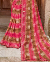 Vishal Prints Bright Maroon Printed Patterned Chiffon Saree With Diamond Work And Cut Work Border
