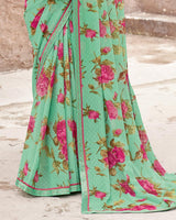 Vishal Prints Summer Green Printed Patterned Chiffon Saree With Diamond Work And Fancy Border