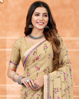 Vishal Prints Fawn Digital Print Georgette Saree With Satin Border