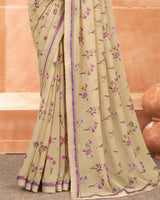 Vishal Prints Fawn Digital Print Georgette Saree With Satin Border
