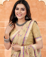 Vishal Prints Fawn Digital Print Georgette Saree With Satin Border